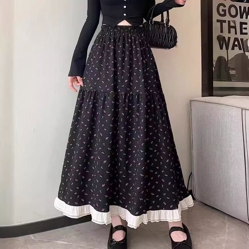 Metticus - Maxi A-lijn rok met hoge taille en bloemenprint