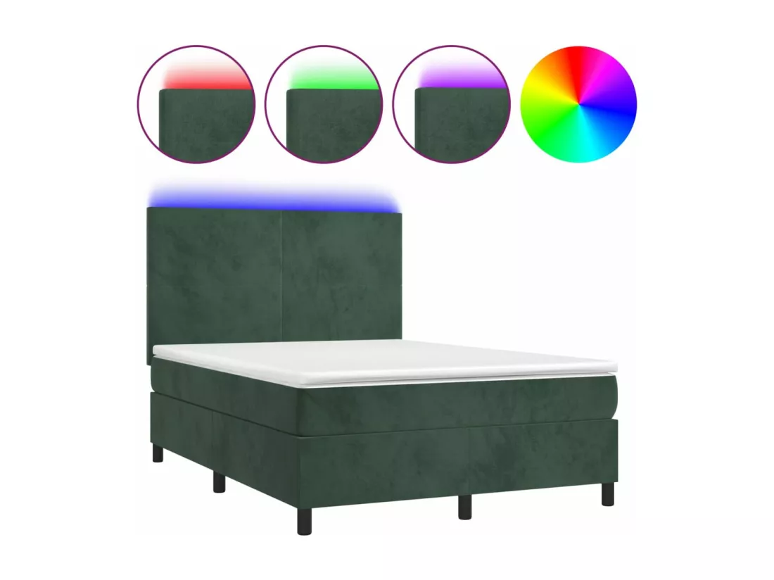 Sommier tapissier matelas et LED Vert foncé 140x200 cm Velours