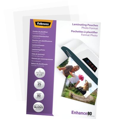 Fellowes - 25 pochettes de plastification photo (108 x 159 mm) - 80 microns - brillantes