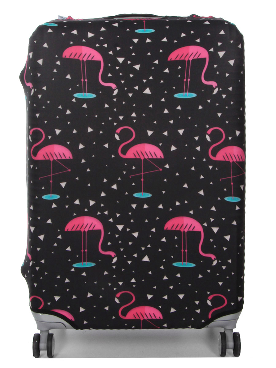 Housse de valise Periea Black with Pink Flamingos L