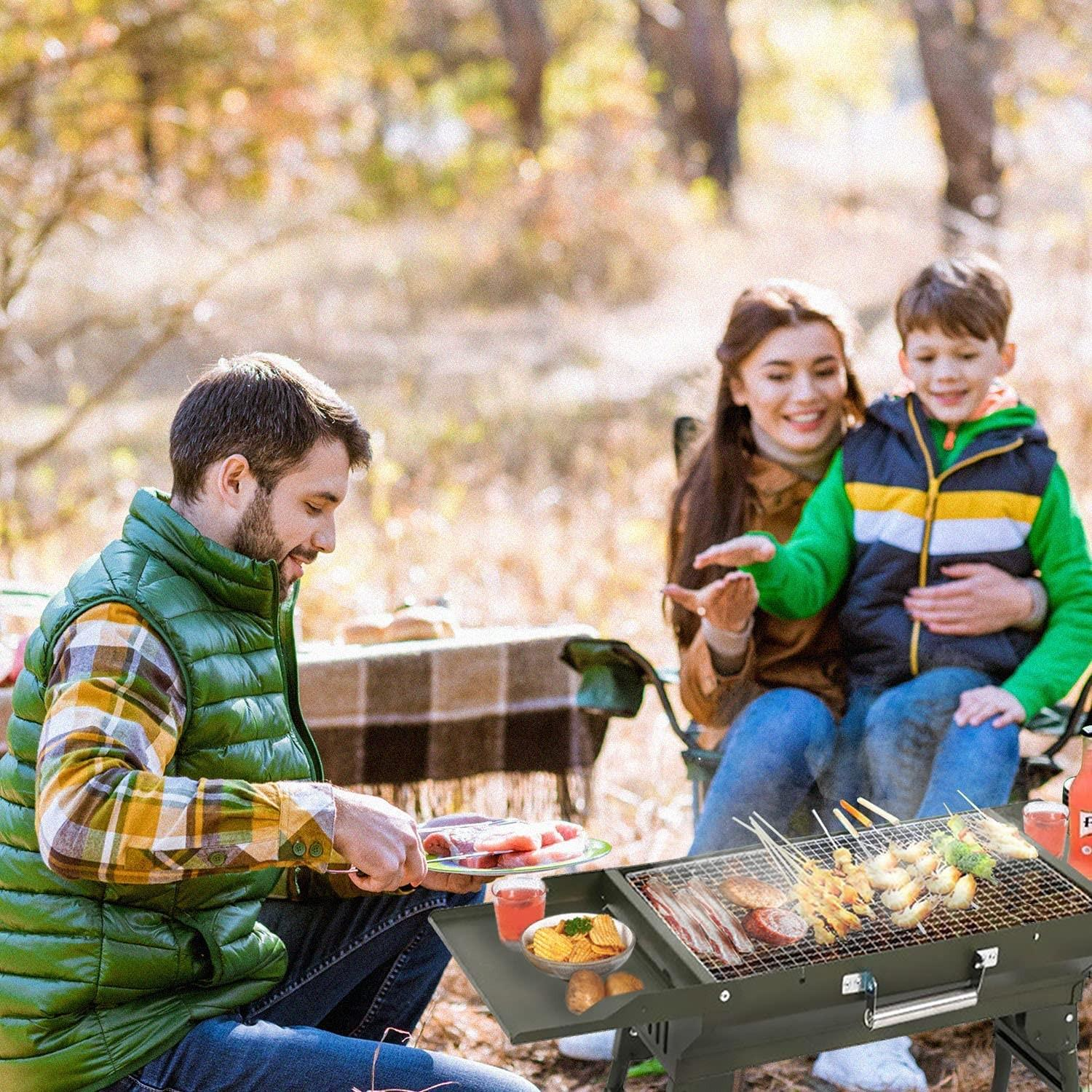 Faltbarer Aluminium Grill Portabler Outdoor BBQ Kohlegrill inkl. Tragegriff - Grün