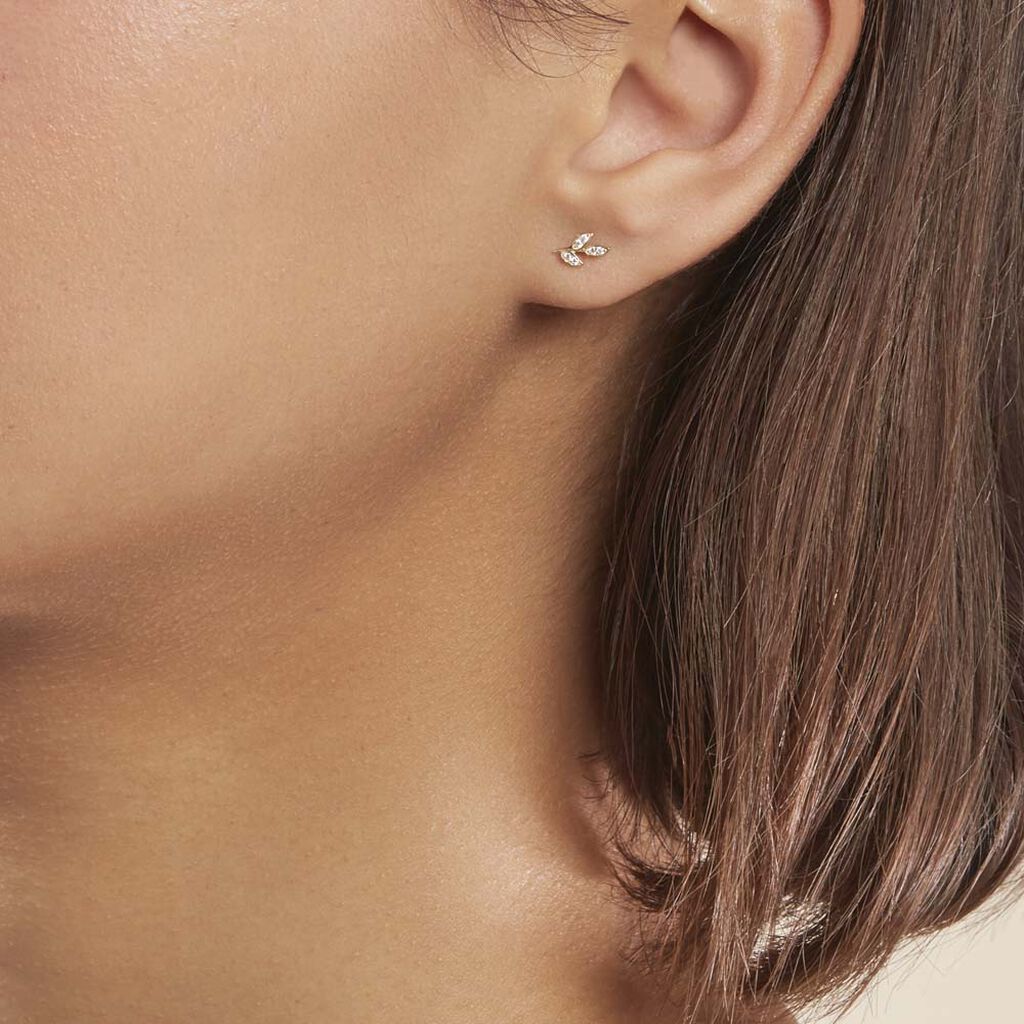 Boucles D'oreilles Pendantes Edia Feuille Or Jaune Oxyde De Zirconium