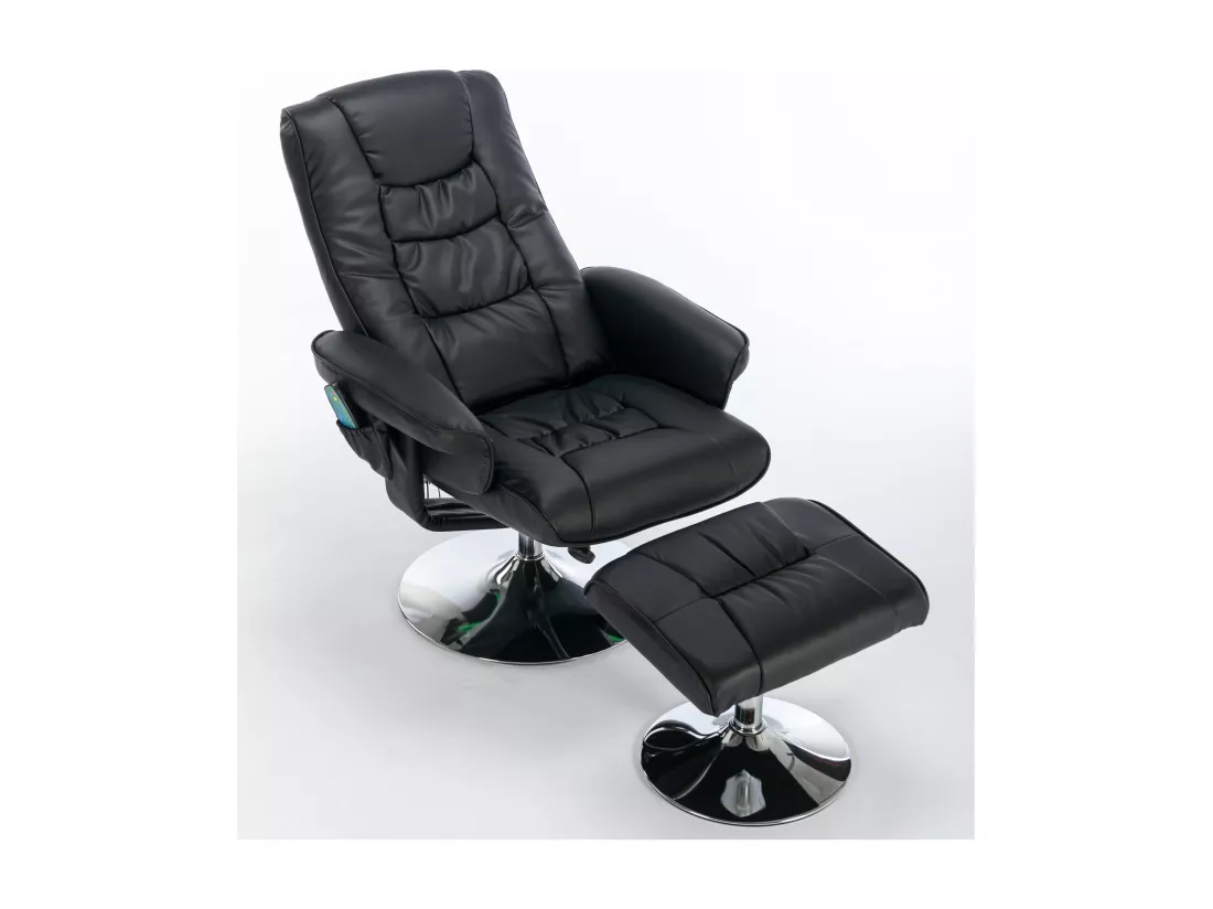 Fauteuil de massage en cuir pu avec repose-pieds, noir,d79 cm×h106cm