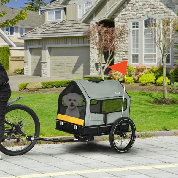 Hundehenger 3-I-1 Pet House & Cargo Trailer, Hundesykkelhenger Med Reflektorer For Små Hunder Opptil 10 Kg, Oxford, Grå