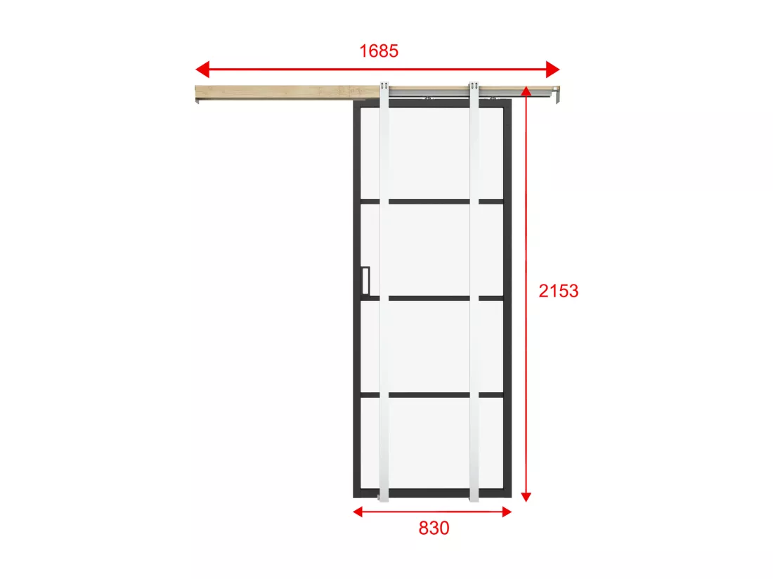 Porte coulissante avec système à galandage - aluminium et verre trempé dépoli - H205 x L83 cm - SINCA II
