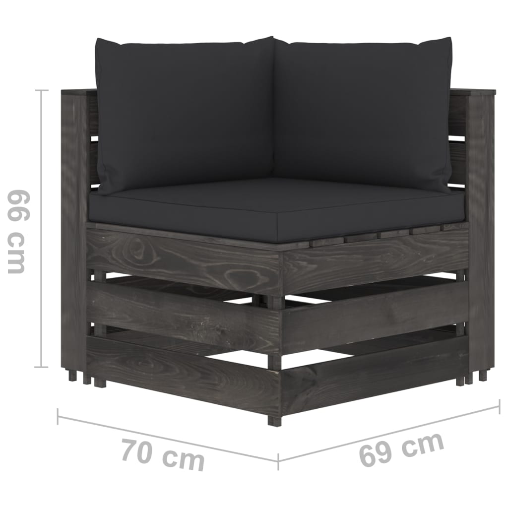 Salon de jardin meuble d'extérieur ensemble de mobilier 6 pièces avec coussins bois imprégné de gris