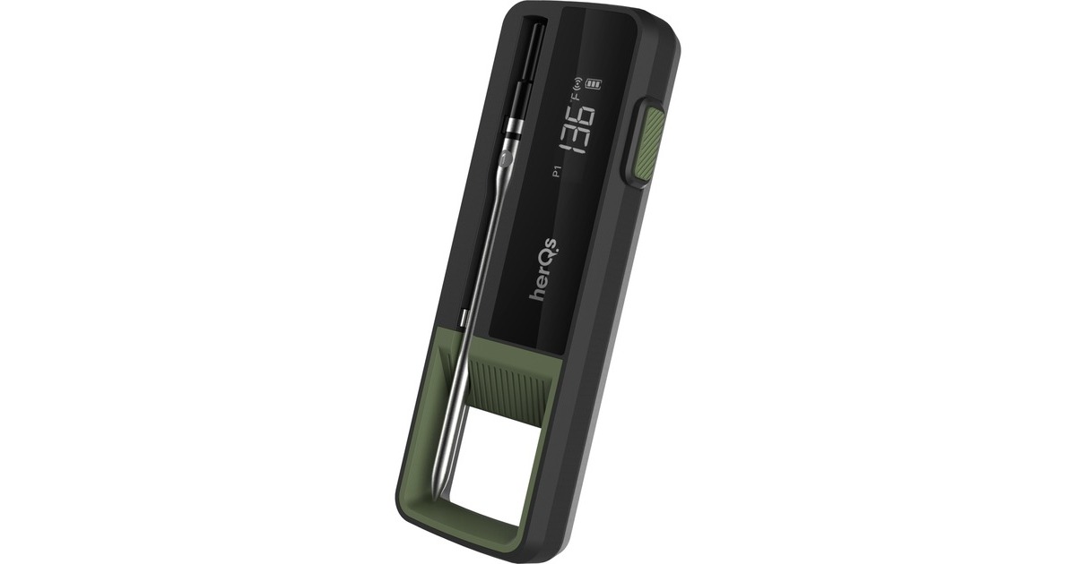 HerQsSingle Max vleesthermometer  (Zwart/donkergroen, herQs008 | draadloze probe | temperatuurbereik tot 500 °C)