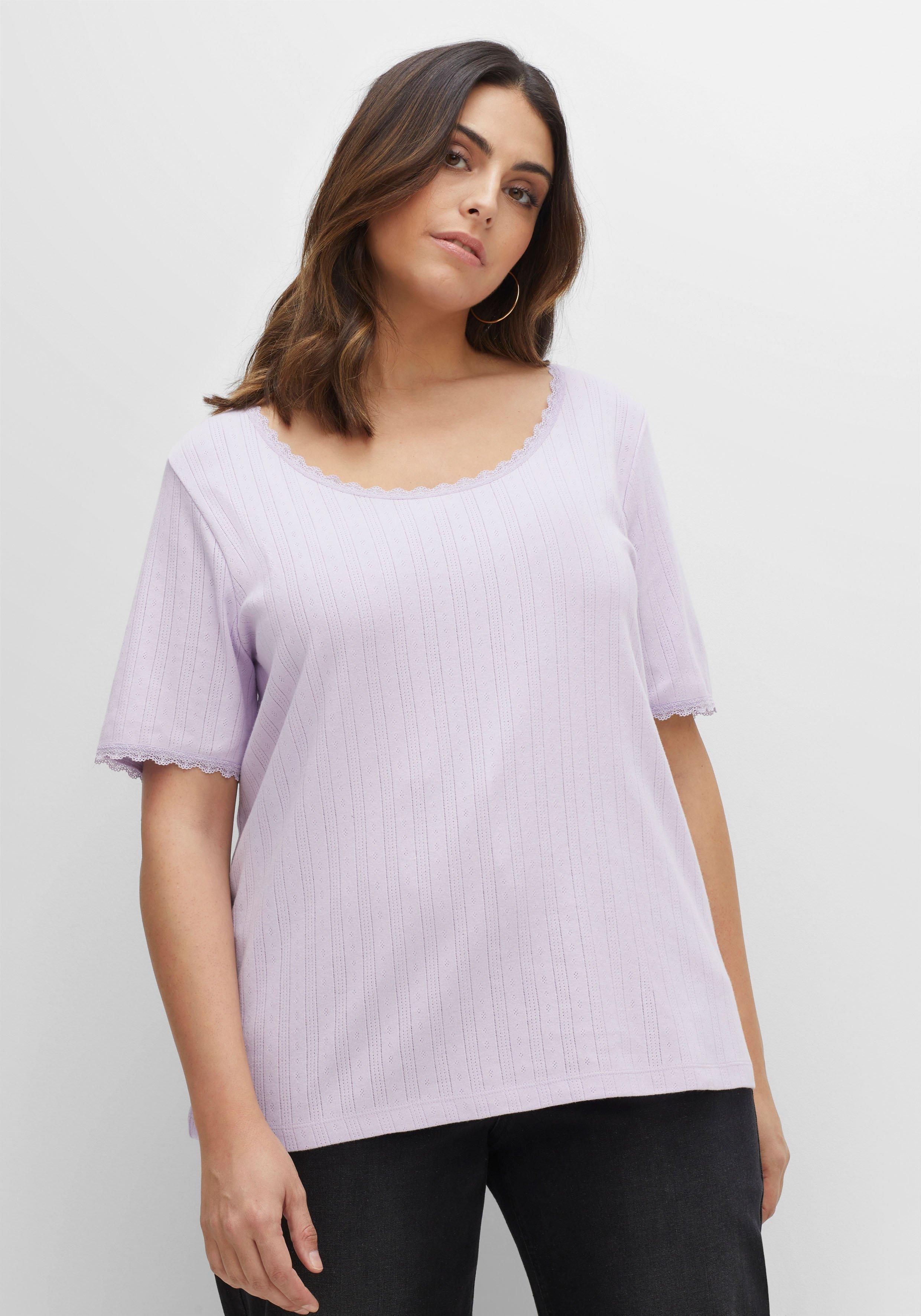 Shirt mit Lochmuster und Spitze