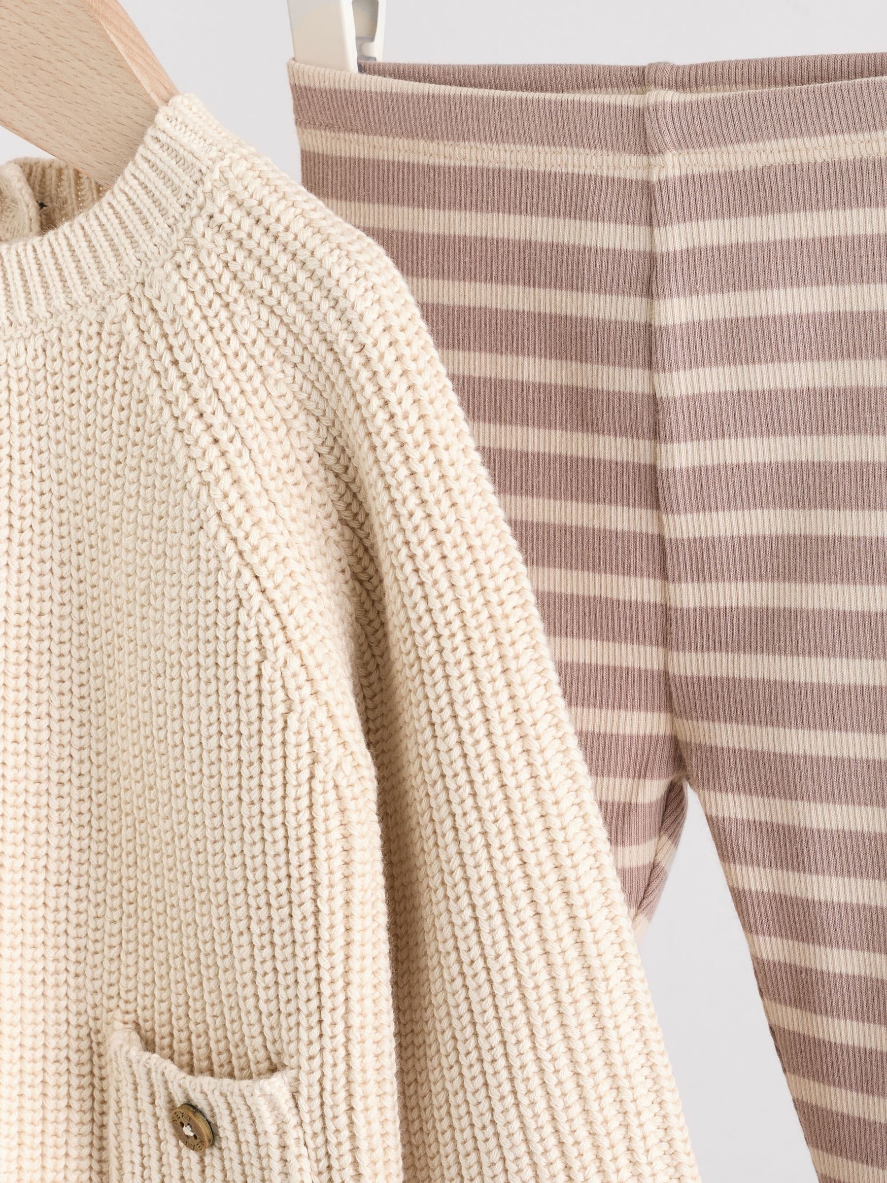 Naturel met strepen - Babyset met gebreide trui en legging (0mnd-2jr)