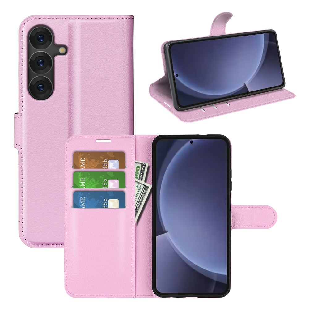 Samsung Galaxy S25  Plus Leder Tasche Flip Cover Litchi Look - Rosa