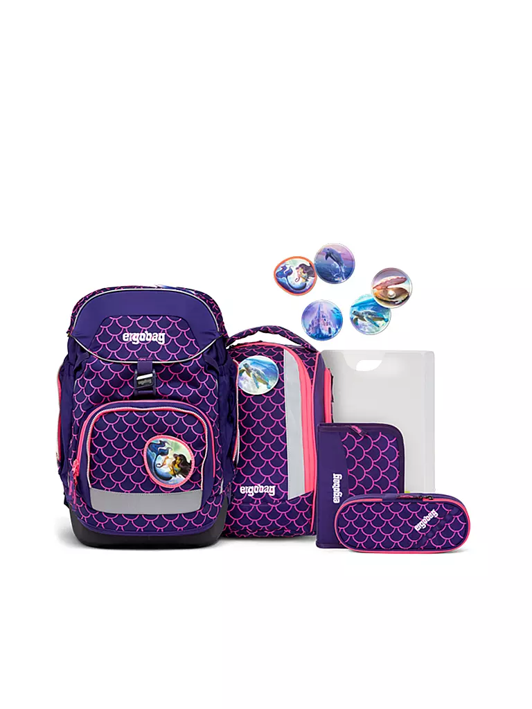 ERGOBAG Schultaschen Set 6tlg MAXI Lumi -  PerlentauchBäre lila