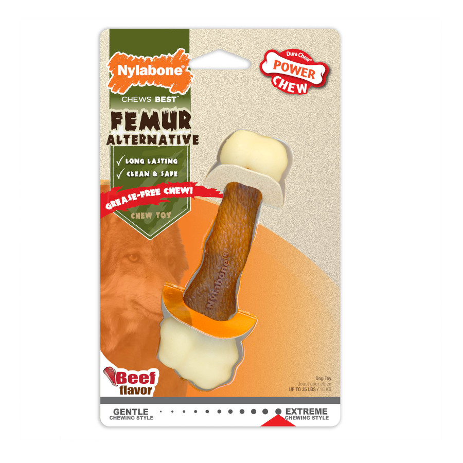 Osso de borracha Nylabone, alternativa ao fêmur, para mastigar em cães.