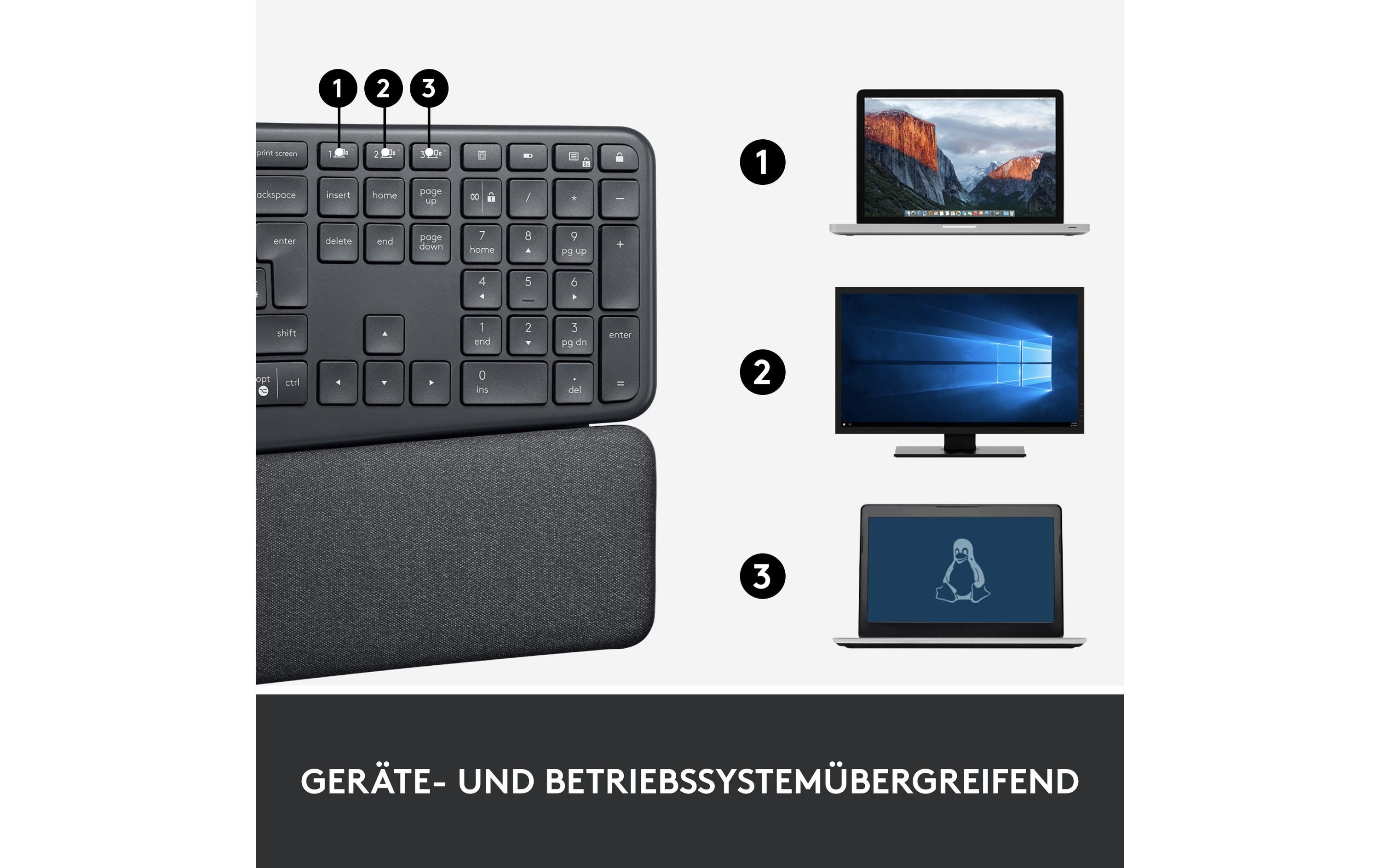 Tastatur K860 for Business<br>Ergonomische und kabellose Tastatur mit Logi Bolt Empfänger