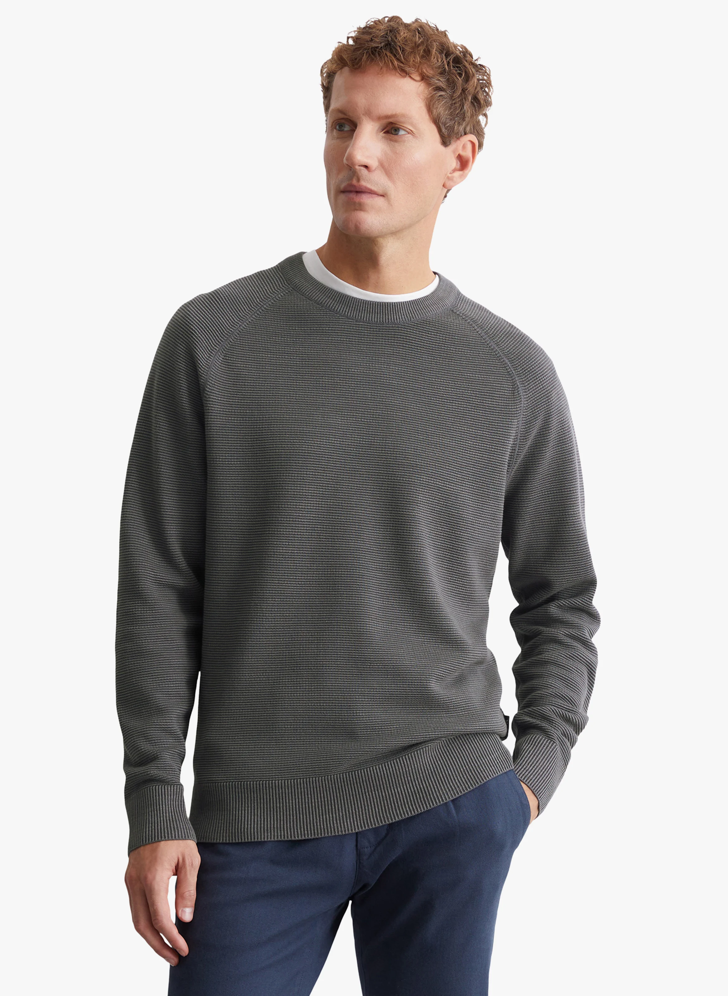Pull col rond regular-fit en coton bio | Gris