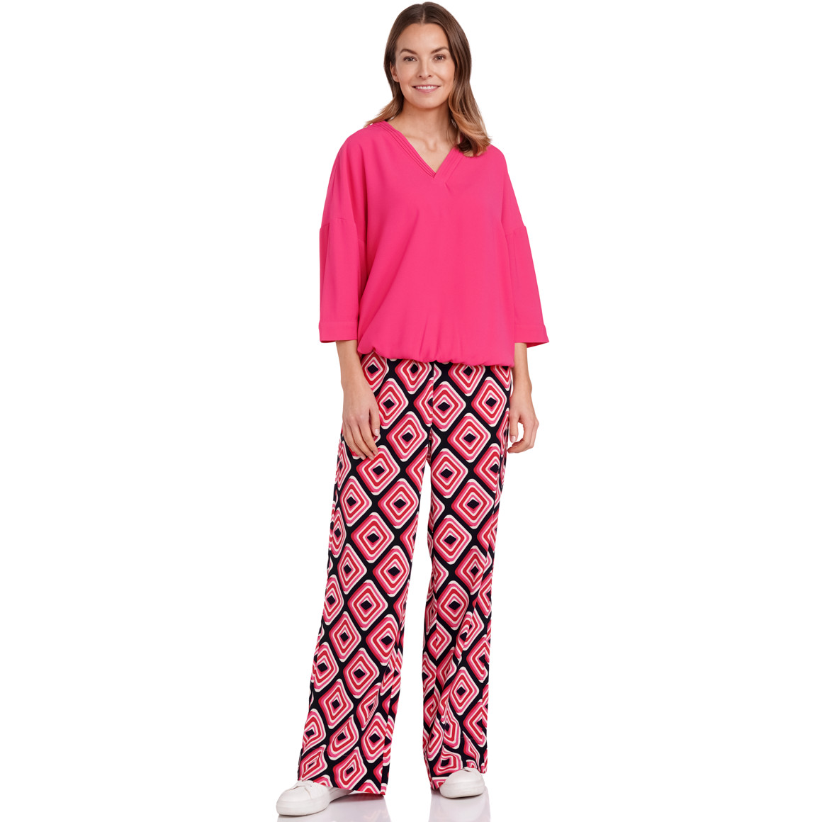 Gina Benotti Damen Bluse mit elastischem Saum pink
