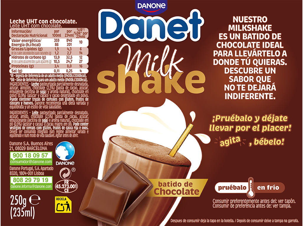 SOBREMESAS DANET MILKSHAKE CHOCOLATE 250G