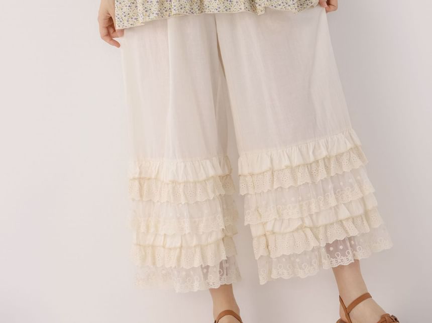 Santeh - Wijde broek met hoge taille en kanten rand