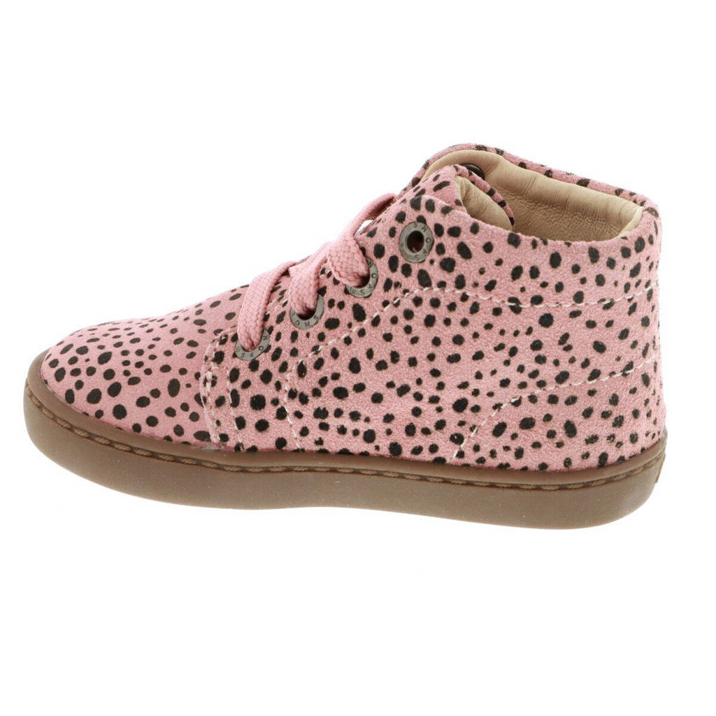 Shoesme Flexnubuck veterboots met allover print roze