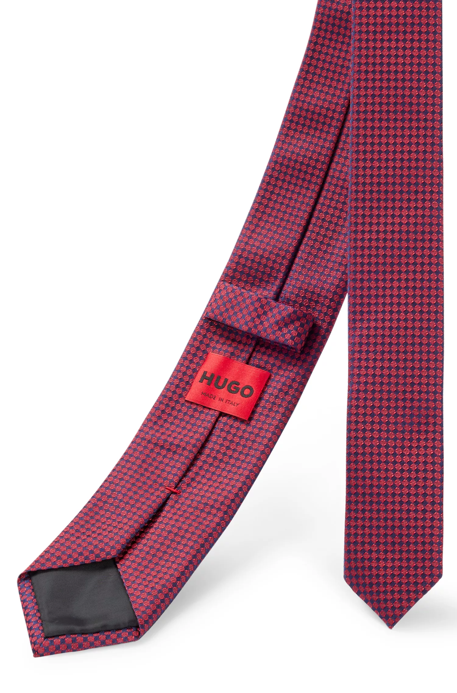 Gravata HUGO em jacquard de seda vermelha com microestampa.
