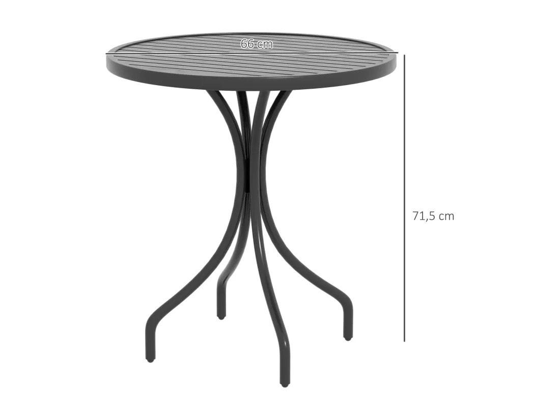 Table de jardin ronde Ø 66 cm acier plateau à lattes noir