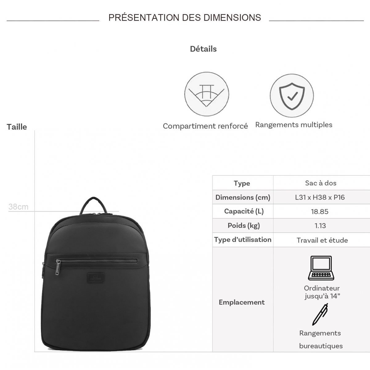 David Jones Sac à dos porte-ordinateur David Jones 14