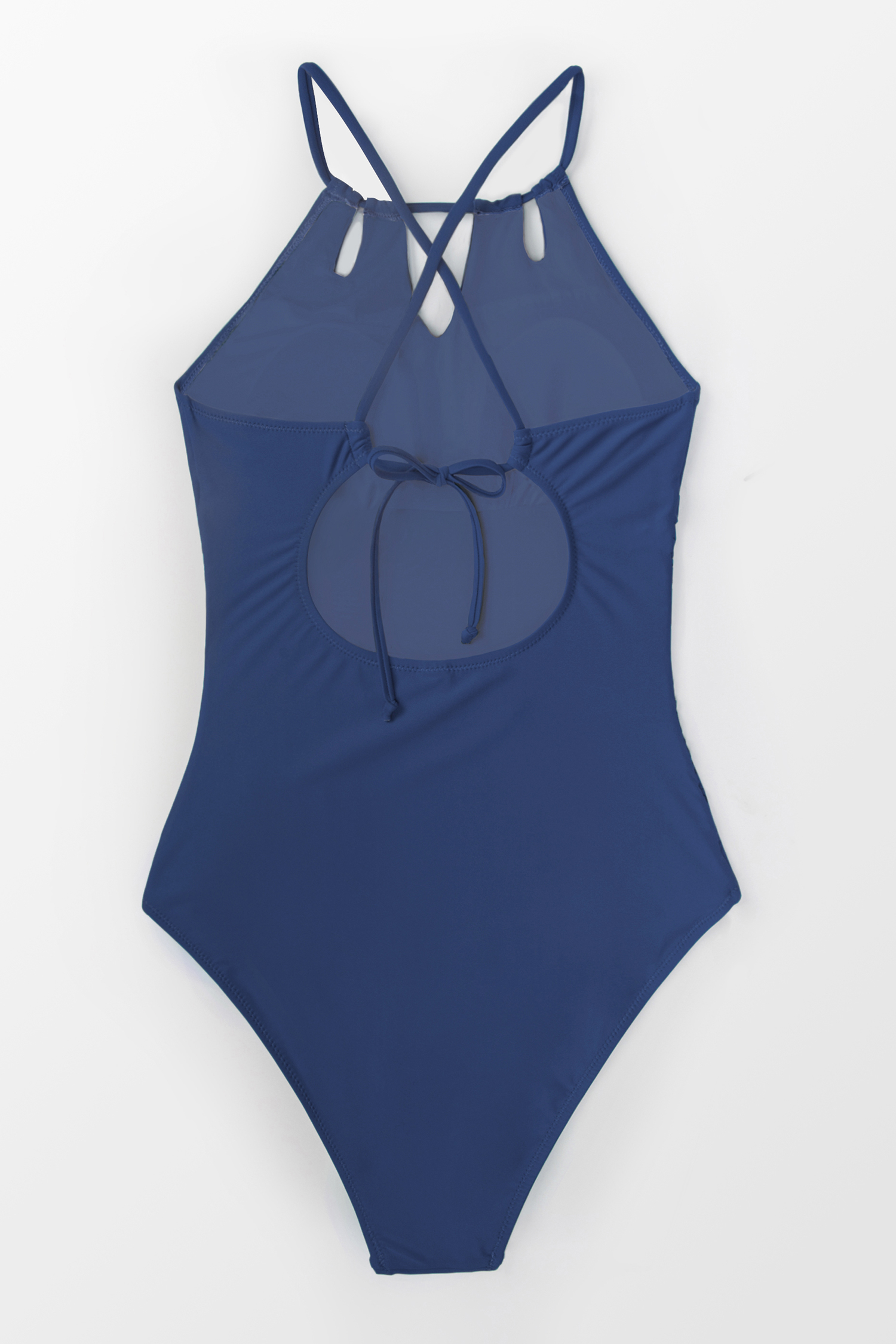 Maillot de bain une pièce à col haut découpé bleu