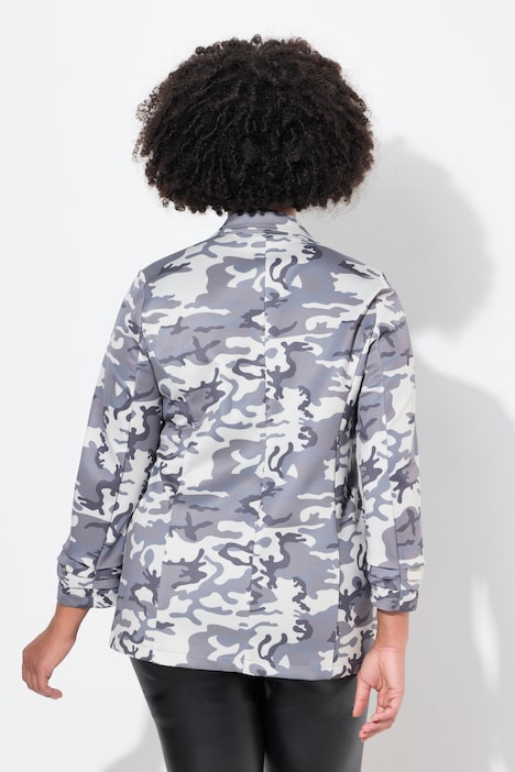 Blazer, Camouflage, offene Form, 3/4-Ärmel