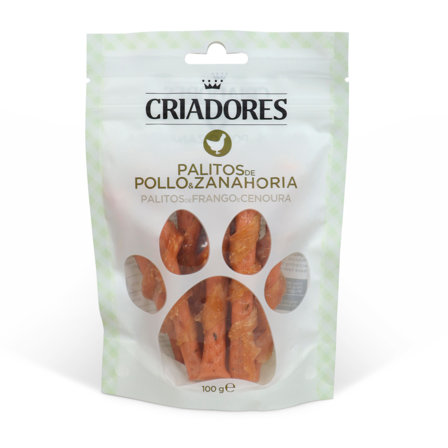 Palitos de frango e cenoura para cães da marca Breeders
