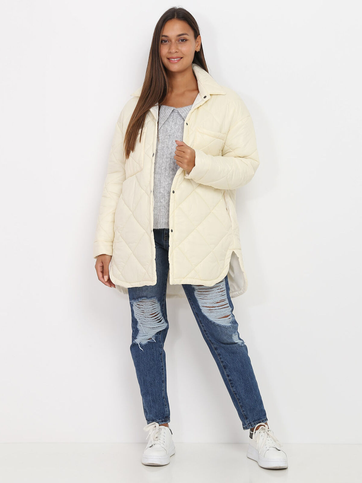 Doudoune matelassée à poches- Beige