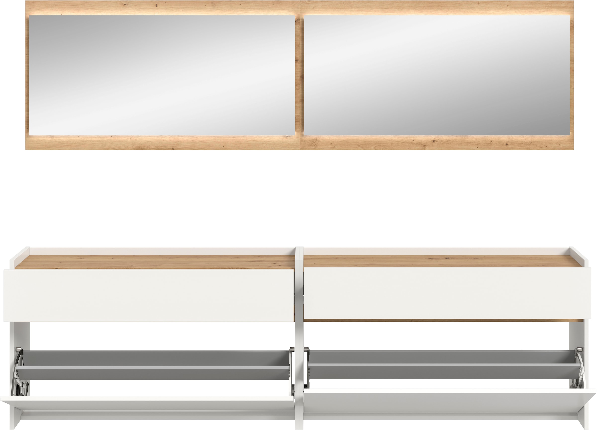 INOSIGN Garderoben-Set »EVRID, 4-teilig, Breite 220 cm, inkl. Beleuchtung« best. aus: 2x Kommode und 2x Spiegel, 4 Stk. tlg.