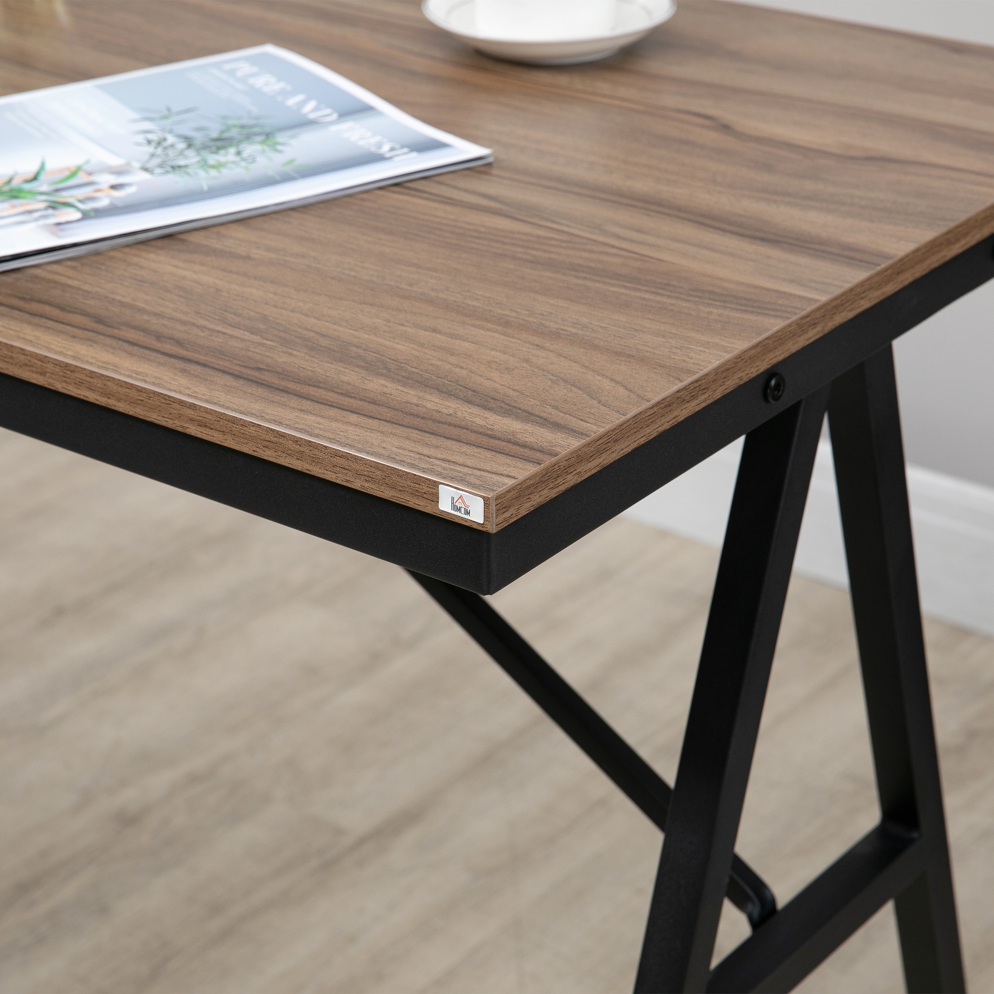 HOMCOM Bartisch-Set mit Fußstütze grau, natur 120L x 60B x 91H cm