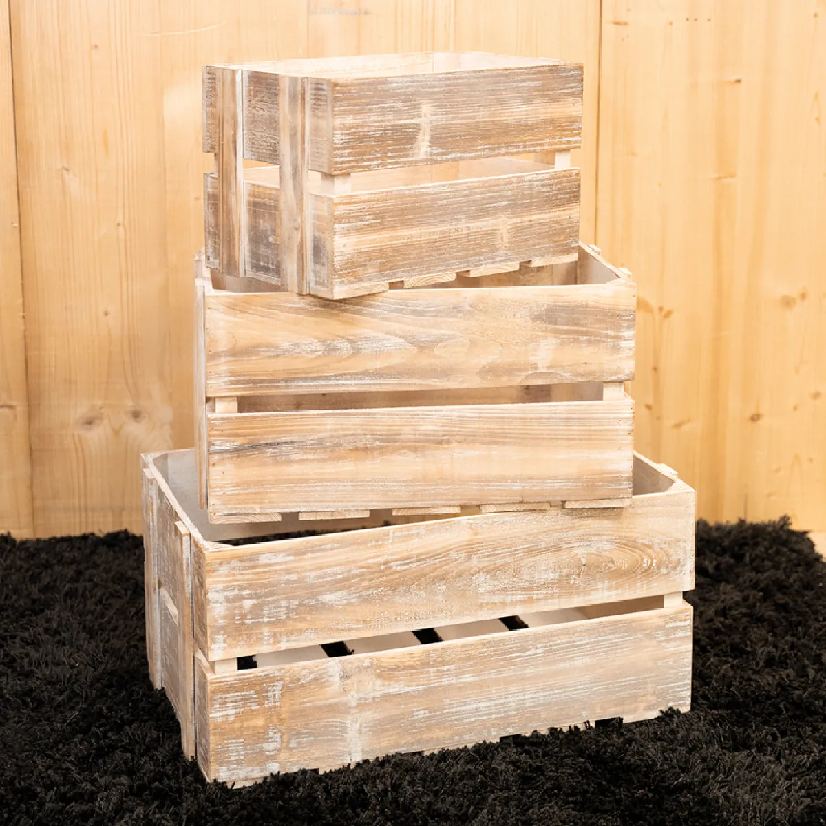 Aubry Gaspard Caisse en bois vieilli - Lot de 3