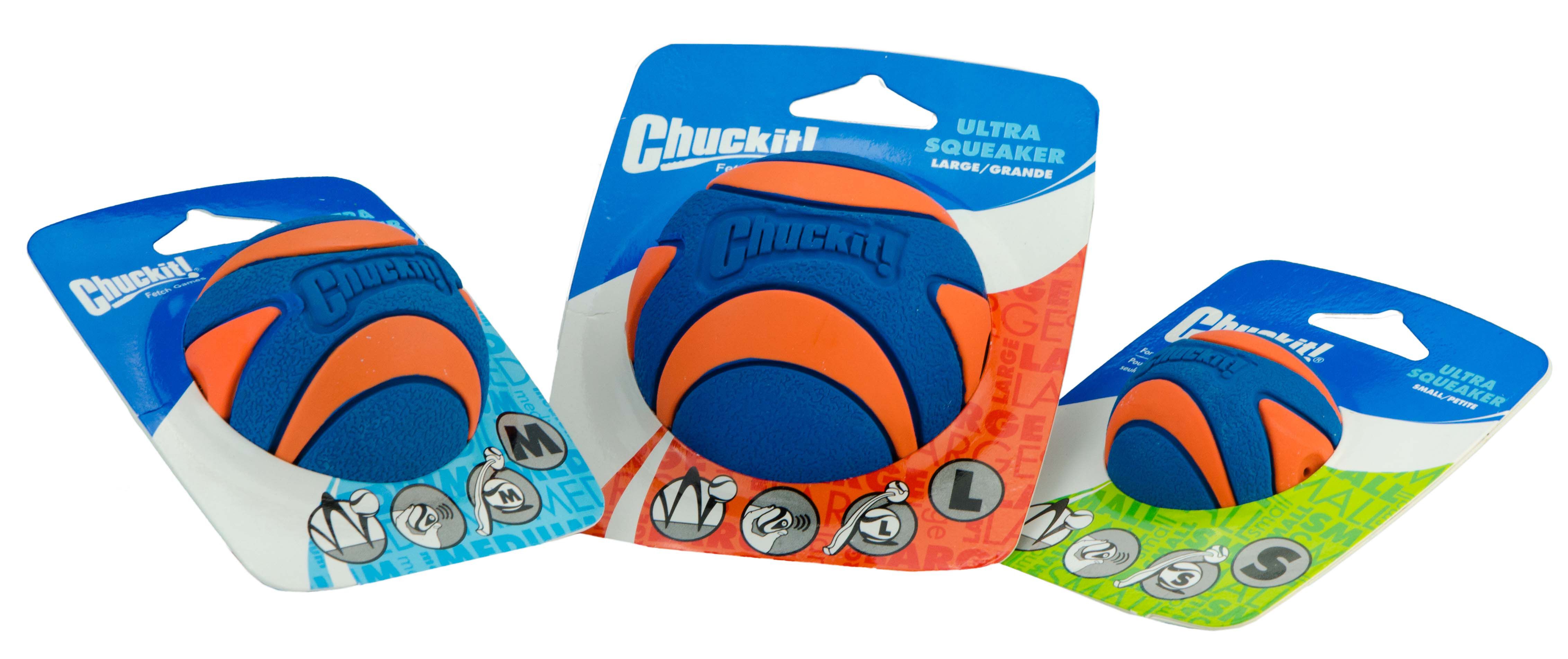 Chuckit Ultra squeaker ball - Apporteren - Hondenspeelgoed - blauw/oranje - 13x11x7.5 cm - L
