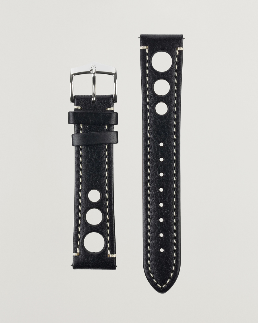 HIRSCH Rally Natural Leather Racing Watch Strap Black