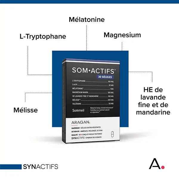 Aragan - Synactifs - Somactifs® - Sono - Melatonina, Magnésio - 30 cápsulas