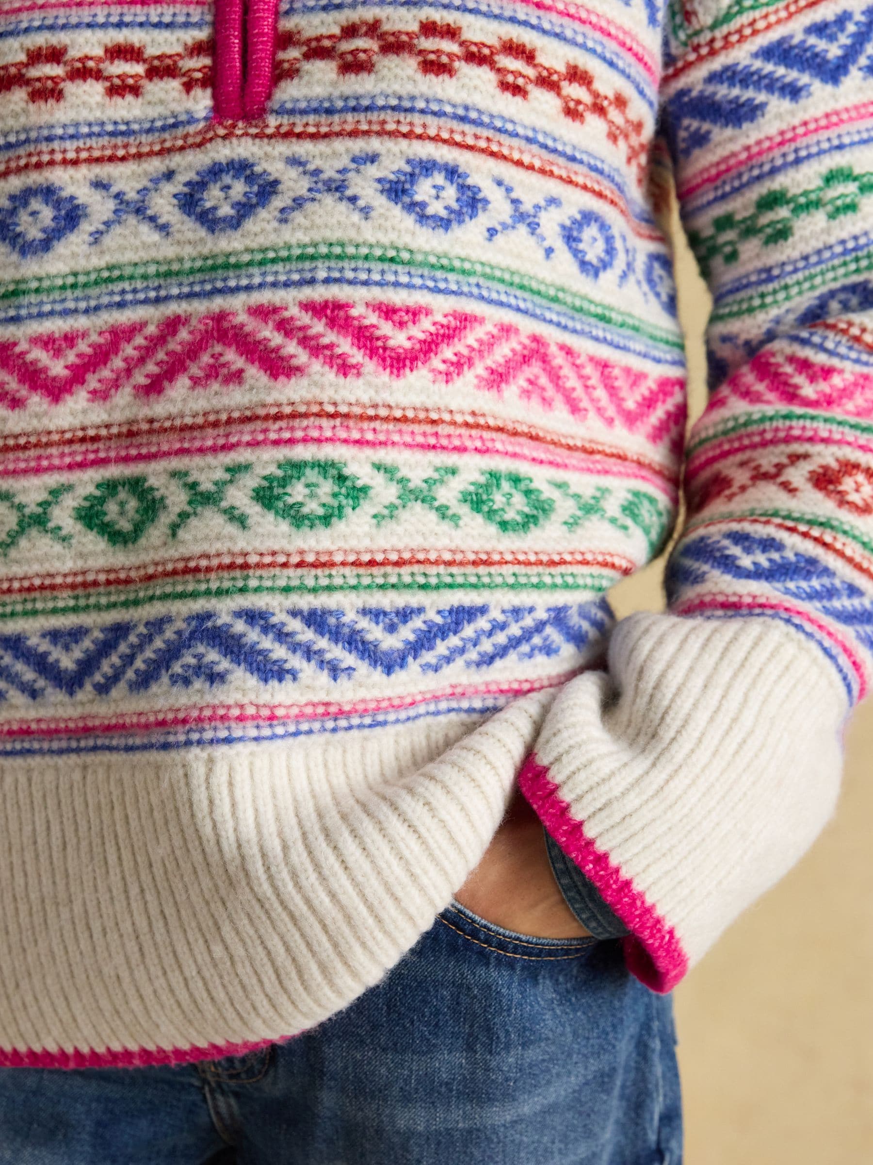 Joules Allaway Fair Isle gebreide trui met kwartrits