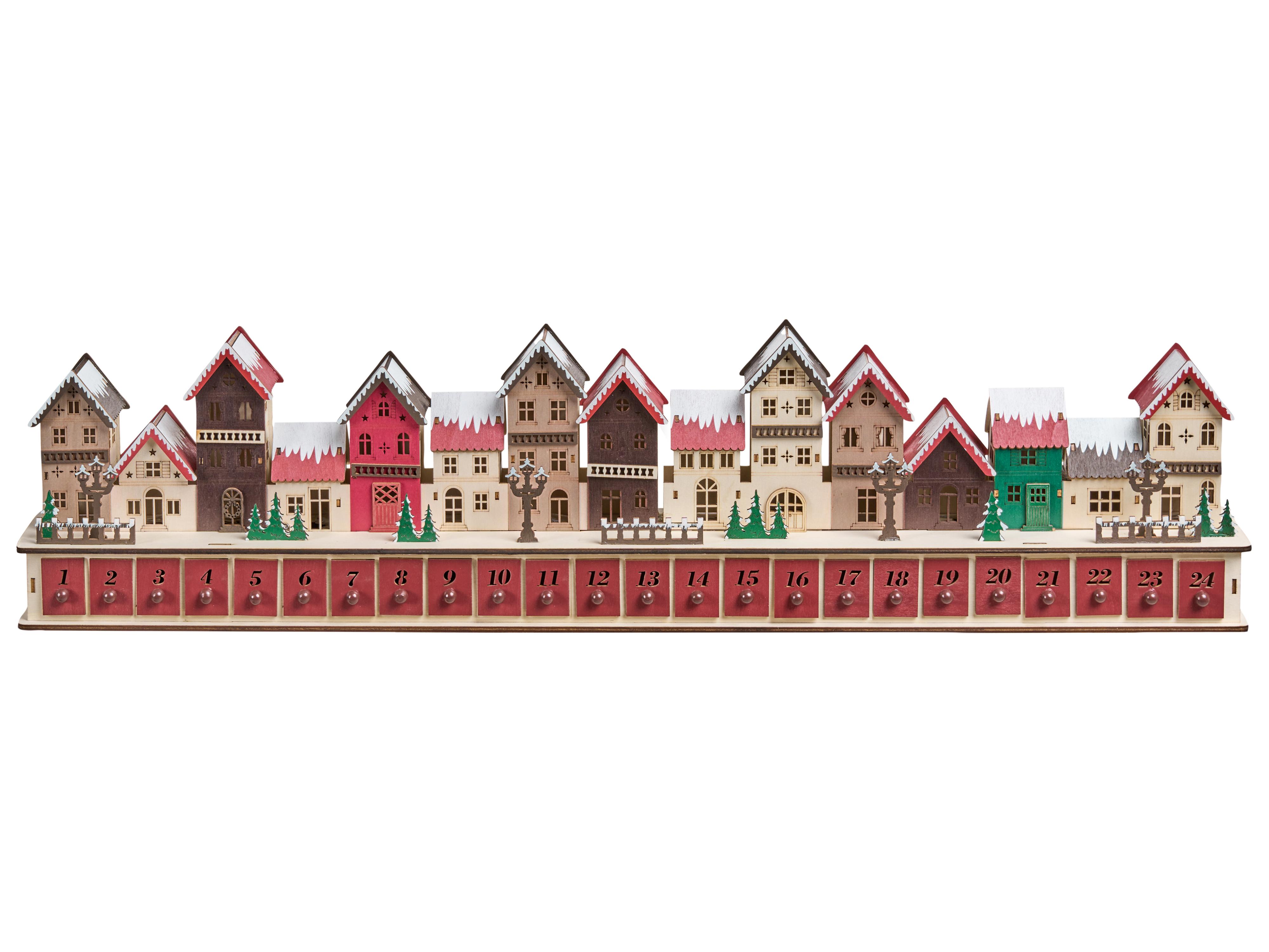 Kerstdecoratie LED ASPERN Adventskalender 18 cm Rood