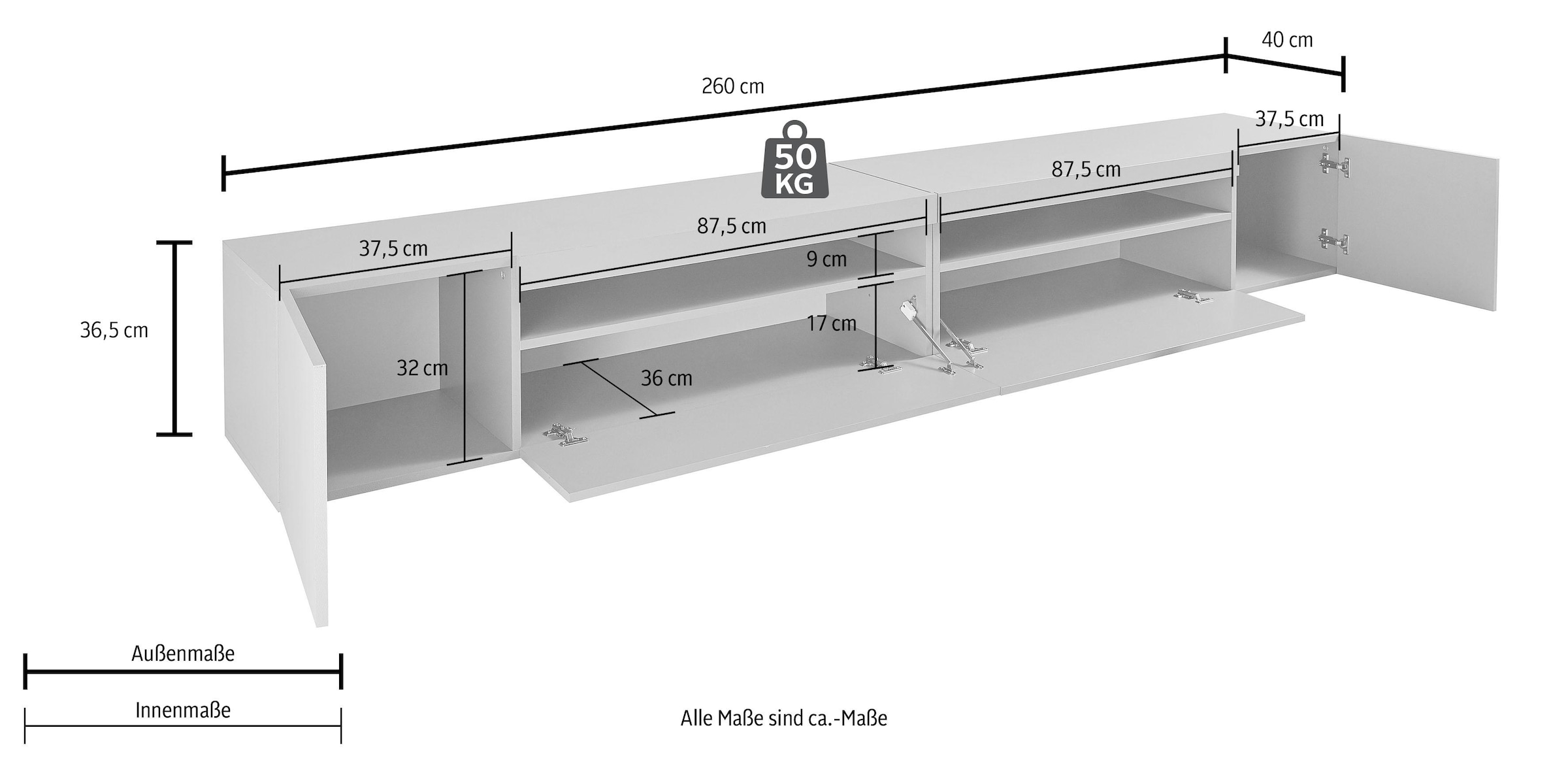 INOSIGN Lowboard Breite 260 cm, ohne Beleuchtung