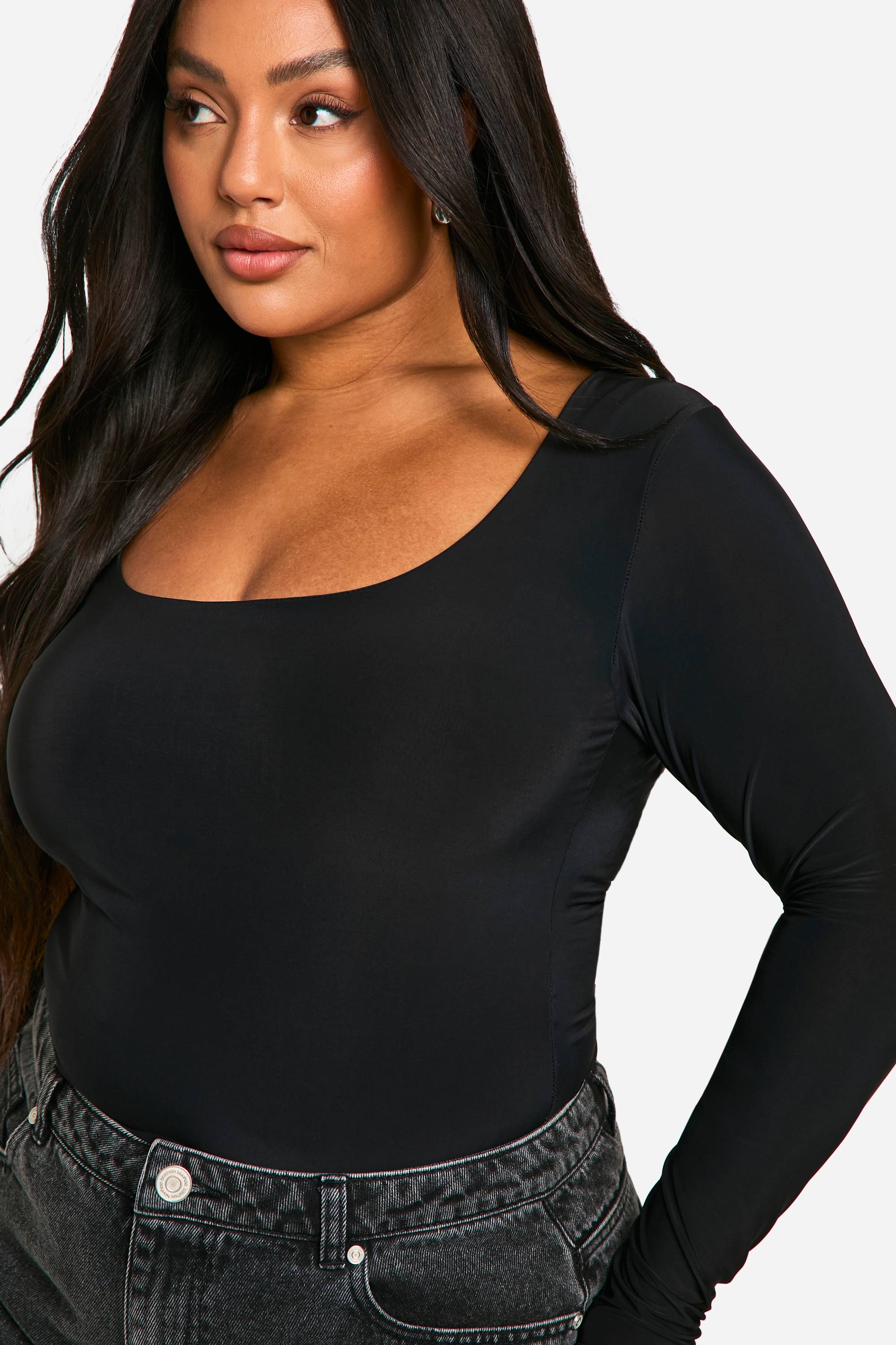 boohoo Bodysuit Boohoo Basics Plus Double Couche Slinky Scoop