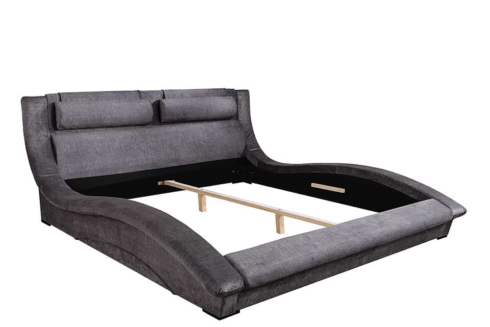 Modernes Bett SWING 180x200cm grau Vogue Velours Samt geschwungenes Doppelbett