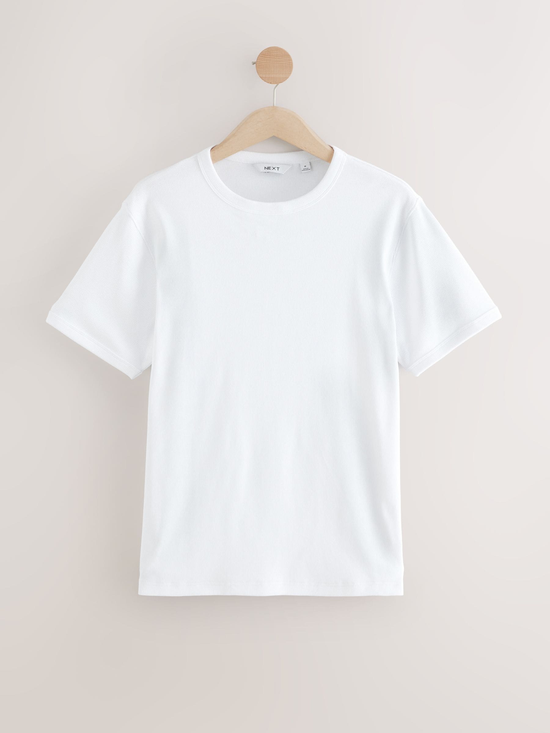 Wit - Geribd T-shirt met korte mouwen en ronde hals