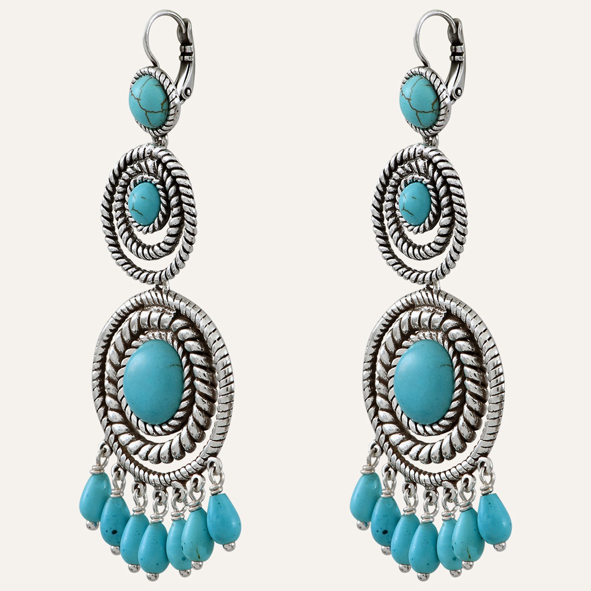 Boucles d'oreilles Arizona - Alliage & howlite turquoise