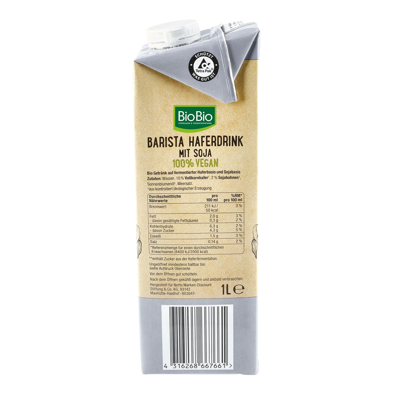 BioBio Barista Haferdrink 1 Liter, 8er Pack