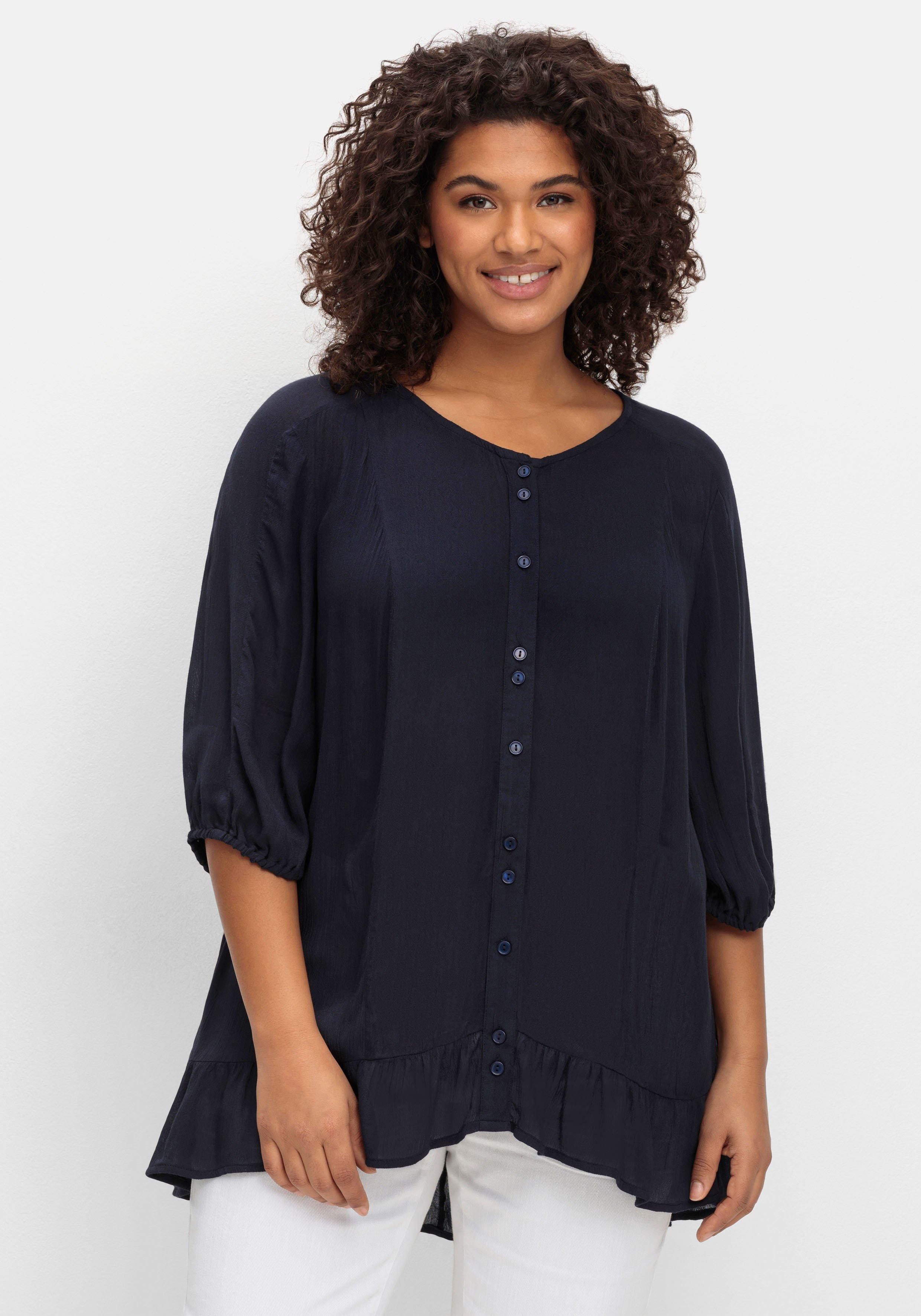 Bluse aus Crêpe, mit Volants am Saum