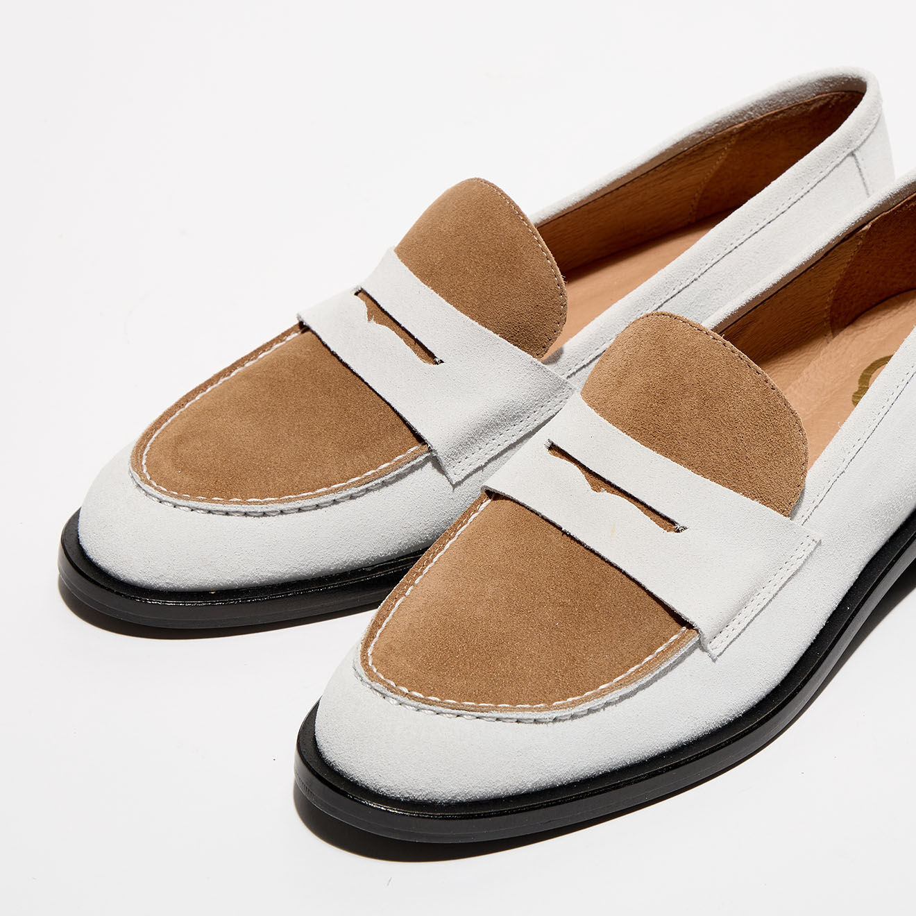Apologie Mocassins en Velours de Cuir Juliette camel/blanc