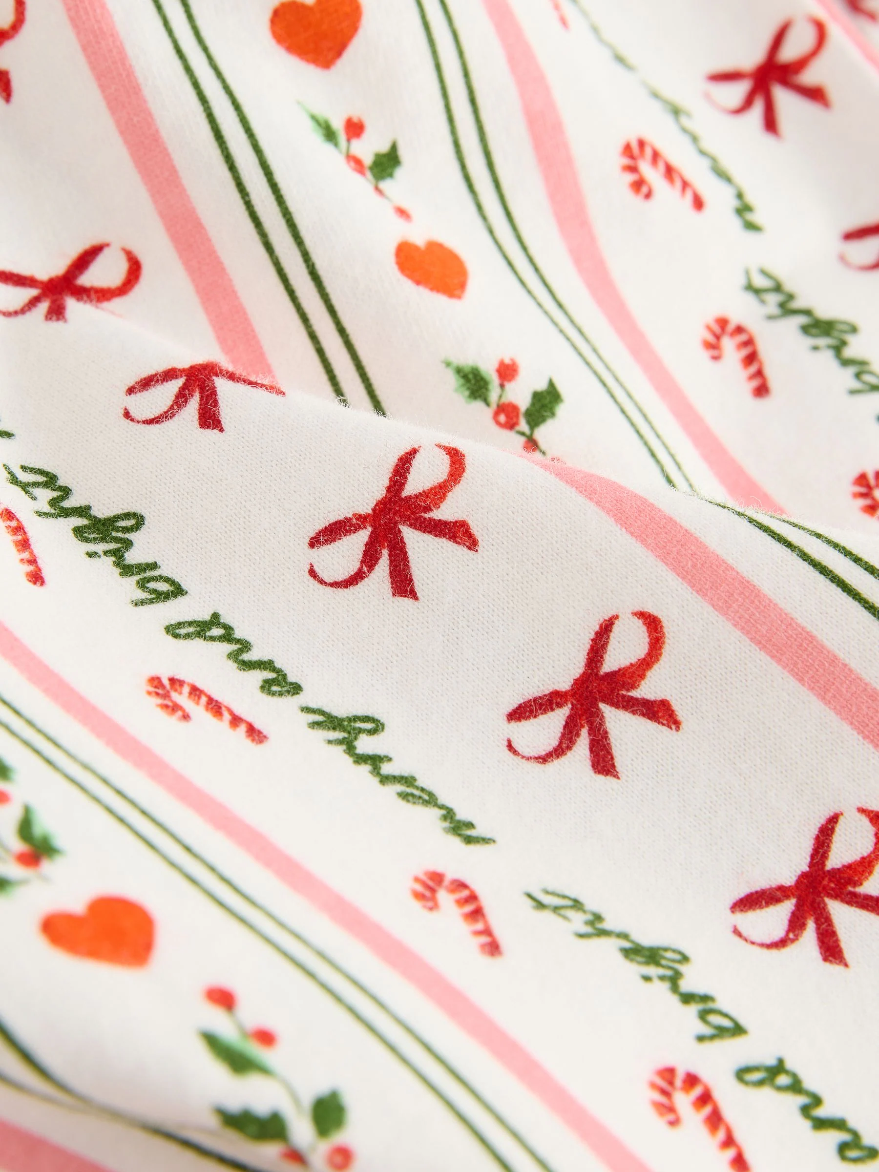 Rood/crème strik/suikerstok - Kerst jersey pyjama met knoopsluiting (3-16jr)
