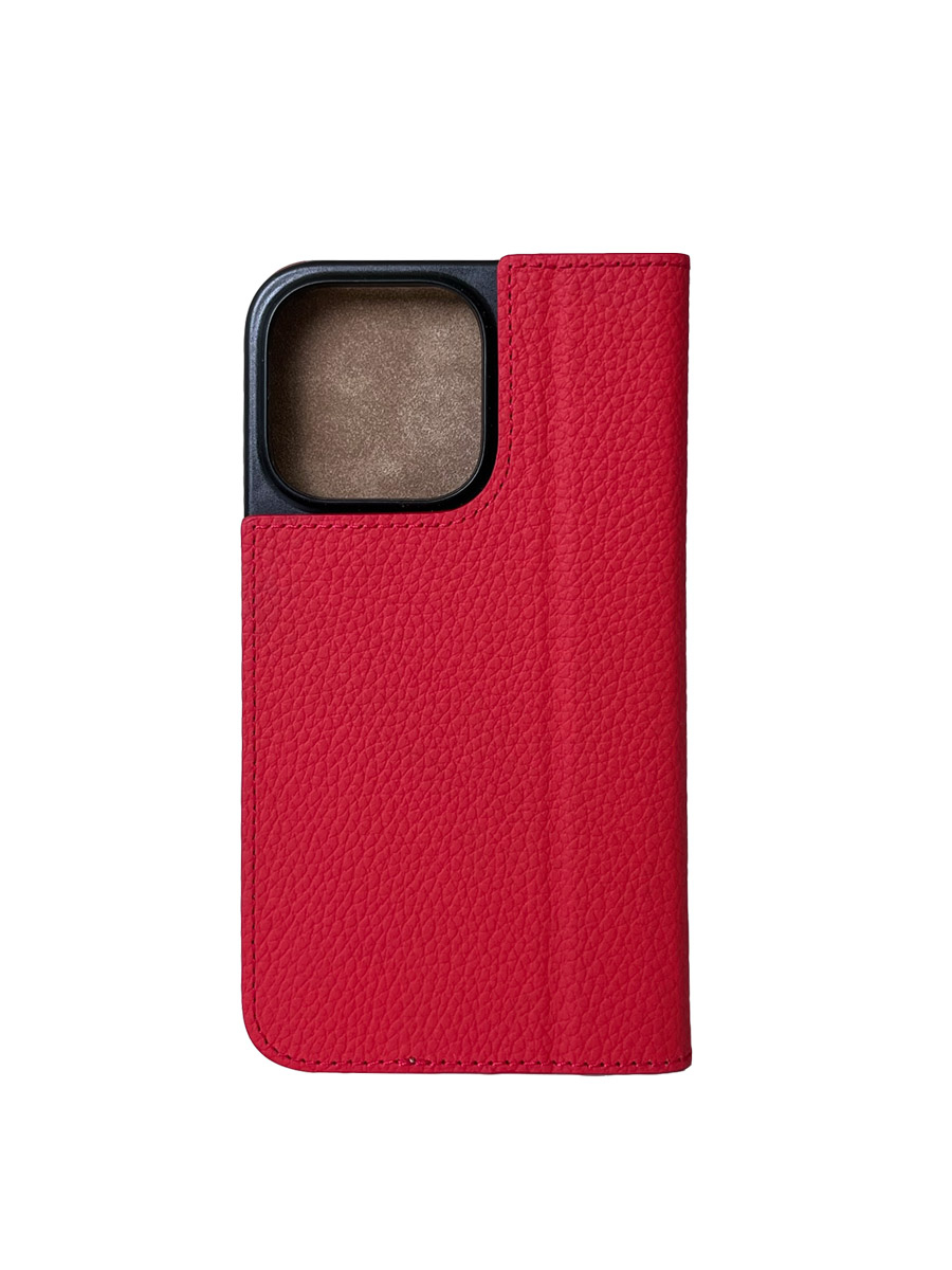 iPhone 15 Echtleder Book Case Tasche Flip Cover Hand Made (MARCIP15-M04) - Rot