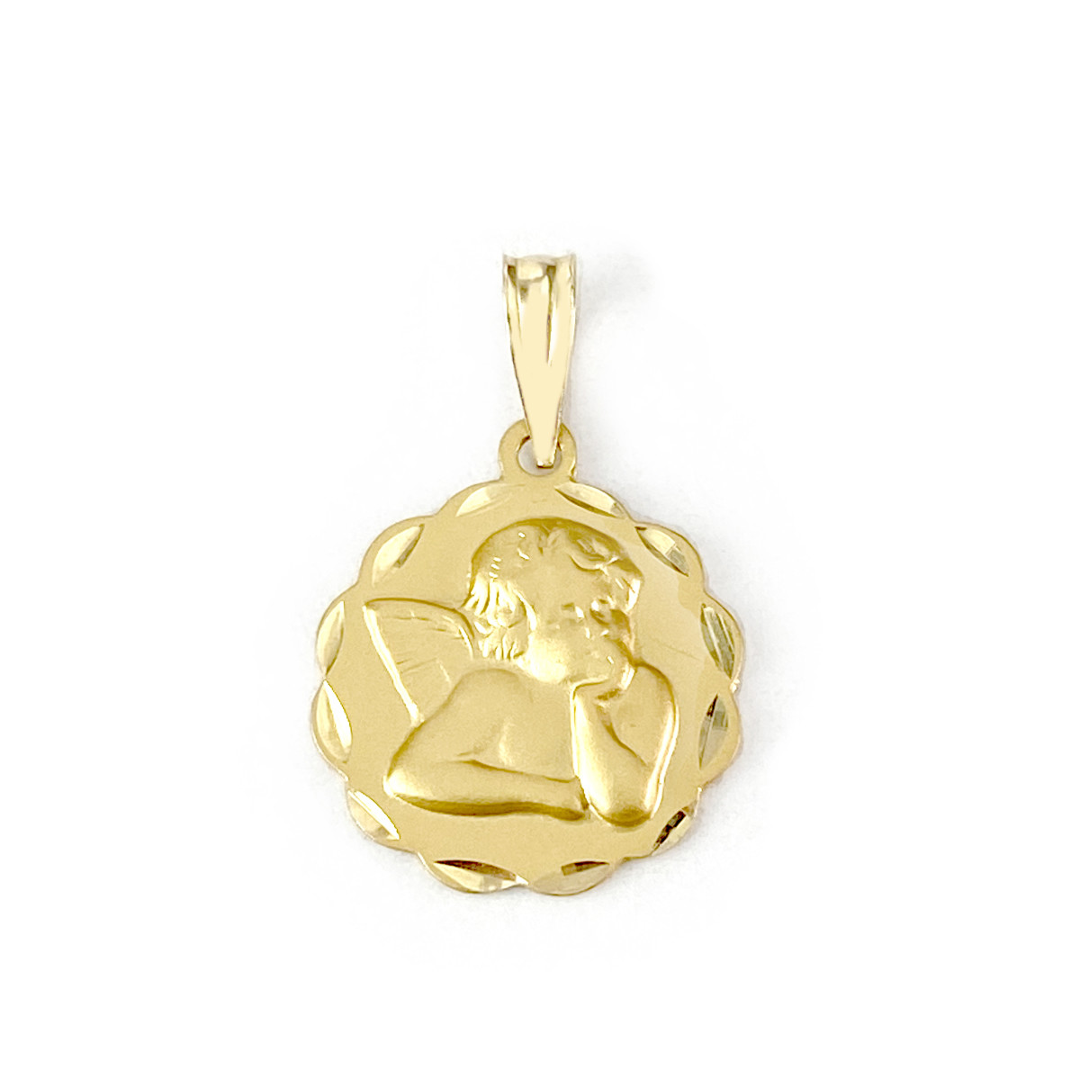 Médaille or 750 jaune ange bord diamanté