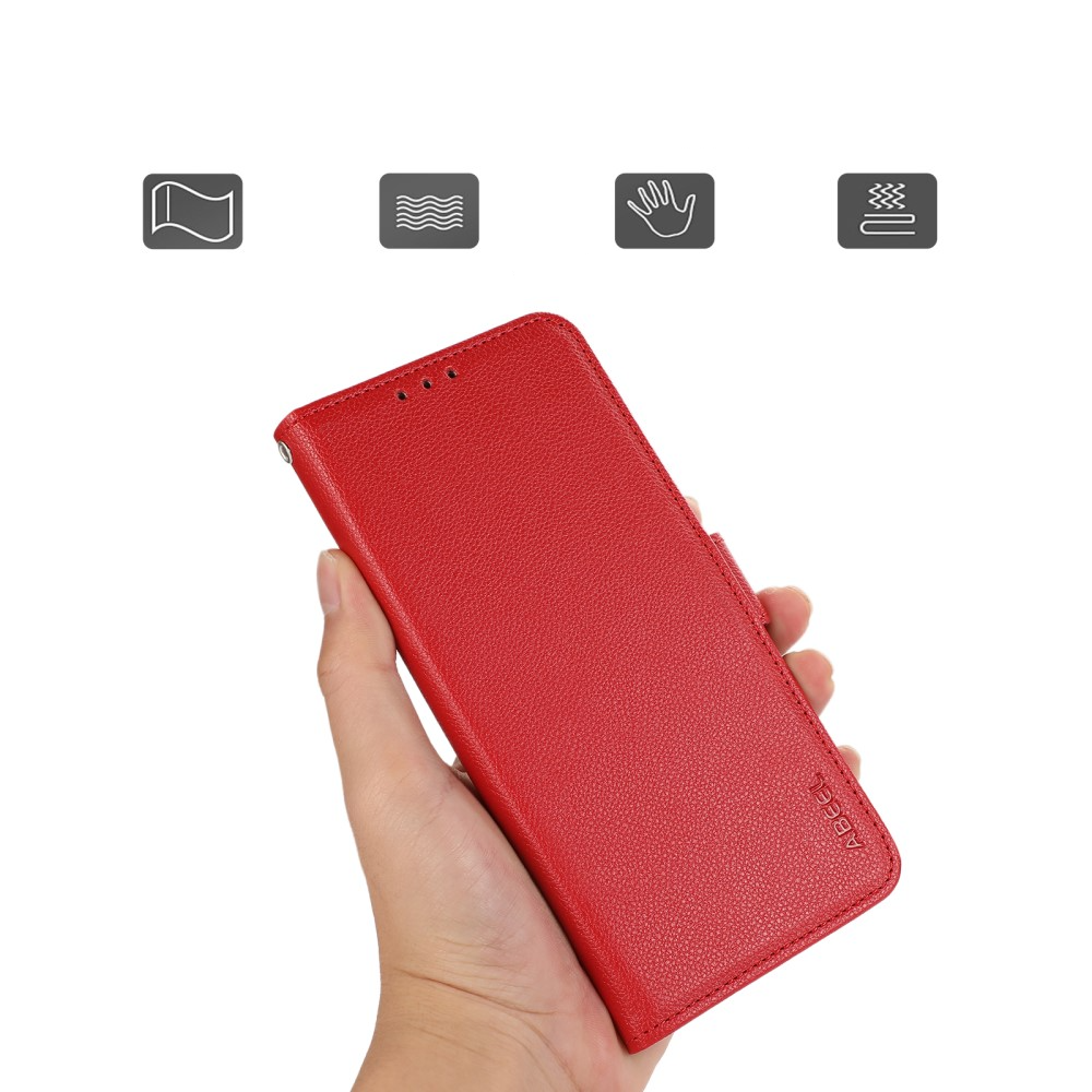 Samsung Galaxy S21 FE 5G Leder Tasche Flip Cover Litchi Look (RFID Schutz) - Rot
