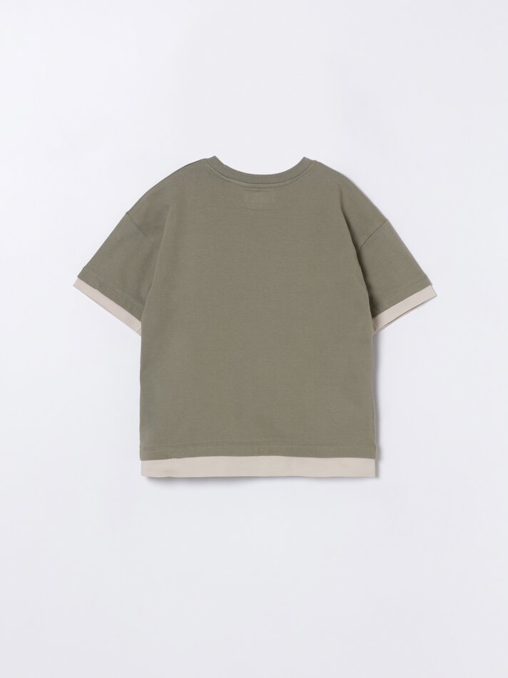 Camiseta de manga curta com camada dupla - Cáqui